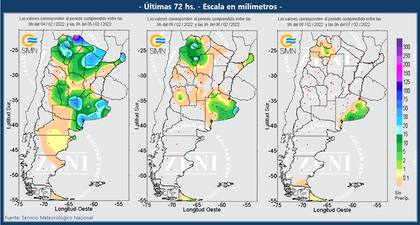 Precipitaciones de las últimas 72 horas según el Servicio Meteorológico Nacional