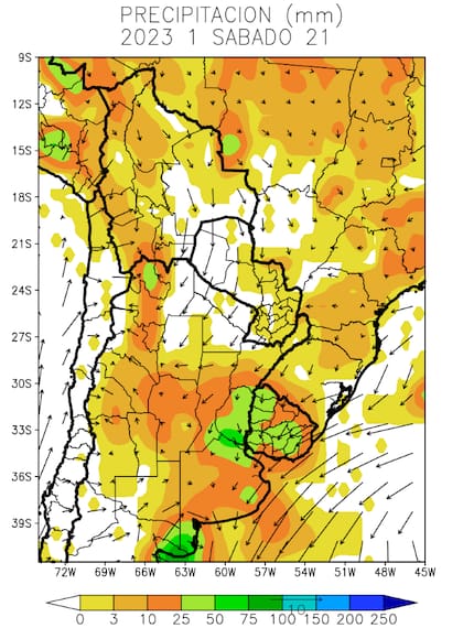 Precipitaciones para el sábado 21
