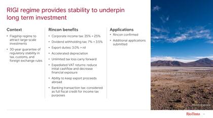 Presentación de Simon Trott, CEO mundial de Rio Tinto, con inversores; la compañía afirma que la estabilidad regulatoria será determinante para sostener su plan de inversiones en la Argentina