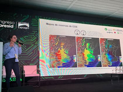 “Presentamos la digitalización justamente de los mapas de reserva de carbono con sus respectivos niveles”, dijo Moresco. Estos niveles permiten saber cuánto carbono hay actualmente en los suelos, cuánto se podría alcanzar con buenas prácticas, y cuál es la capacidad máxima de almacenamiento, también llamada saturación de carbono