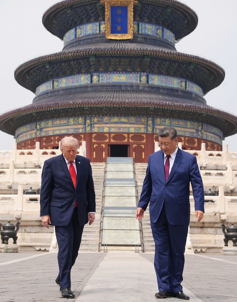 Donald Trump y Xi Jinping en el Templo del Cielo, Pekín, en mayo