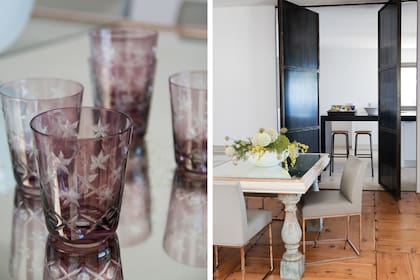 Presidiendo la entrada a la cocina, dos puertas pivotantes de acero diseñadas por Elena impresionan por su tamaño y generan un impacto visual único.
