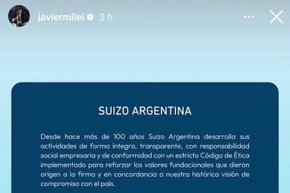 Presuntas coimas. Milei compartió un comunicado de la droguería Suizo Argentina en medio del escándalo por los audios