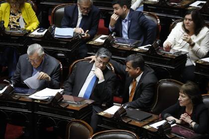 Presupuesto 2023: el jefe de bloque, Germán Martínez, junto a Marcelo Casaretto, ambos oficialistas