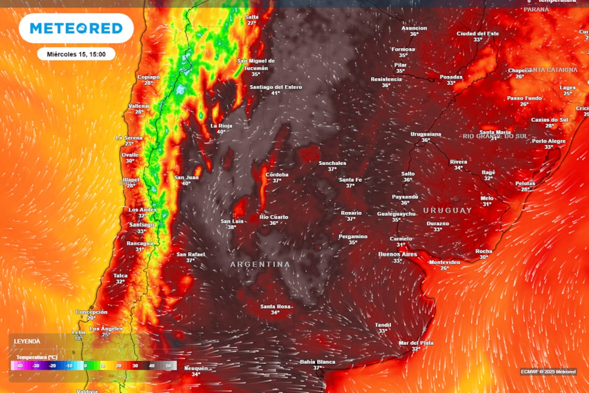 Previsión de temperaturas para las 15 de hoy, por Meteored