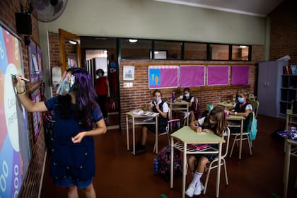 Primer día de clases presenciales del ciclo lectivo 2021 en la Provincia de Buenos Aires, en el Colegio Buen Ayre, Beccar. El 1 de Marzo de 2021.
