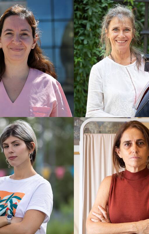 Primera fila, de izquierda a derecha: Mariela Crespi enfermera; Julia Elena Rançèze, docente de ingles; Roxana Marcos, medica; segunda fila, de izquierda a derecha: Barbara Willis, psicóloga; Marita Arrobas, pediatra; Paola Garbalena, chofer del SAME