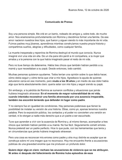 Primera parte del comunicado de Giordano
