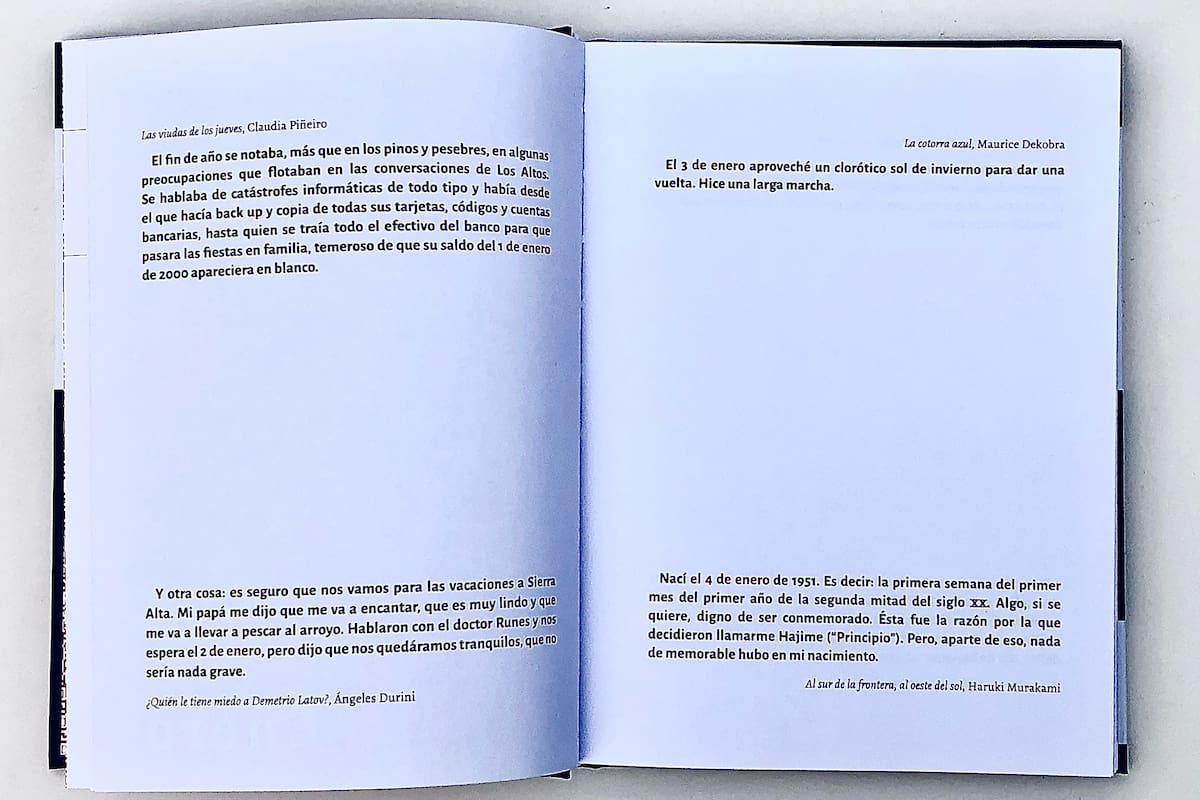 Primeras páginas de "Los días citados. La vuelta al año en 365 libros", compilación de Guillermo Piro y Yael Rosenfeld