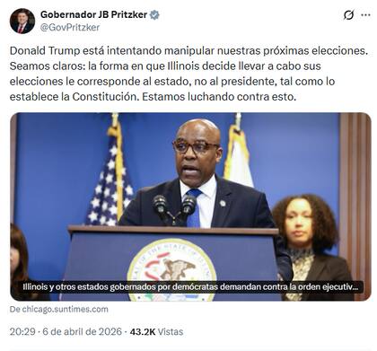 Pritzker acusó a Trump de intentar manipular los comicios estatales en Illinois
