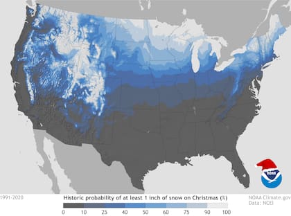 Probabilidades históricas de que nieve en Navidad: el sur solo cuenta con 10% de chances, mientras que el extremo norte y el noreste superan el 90%