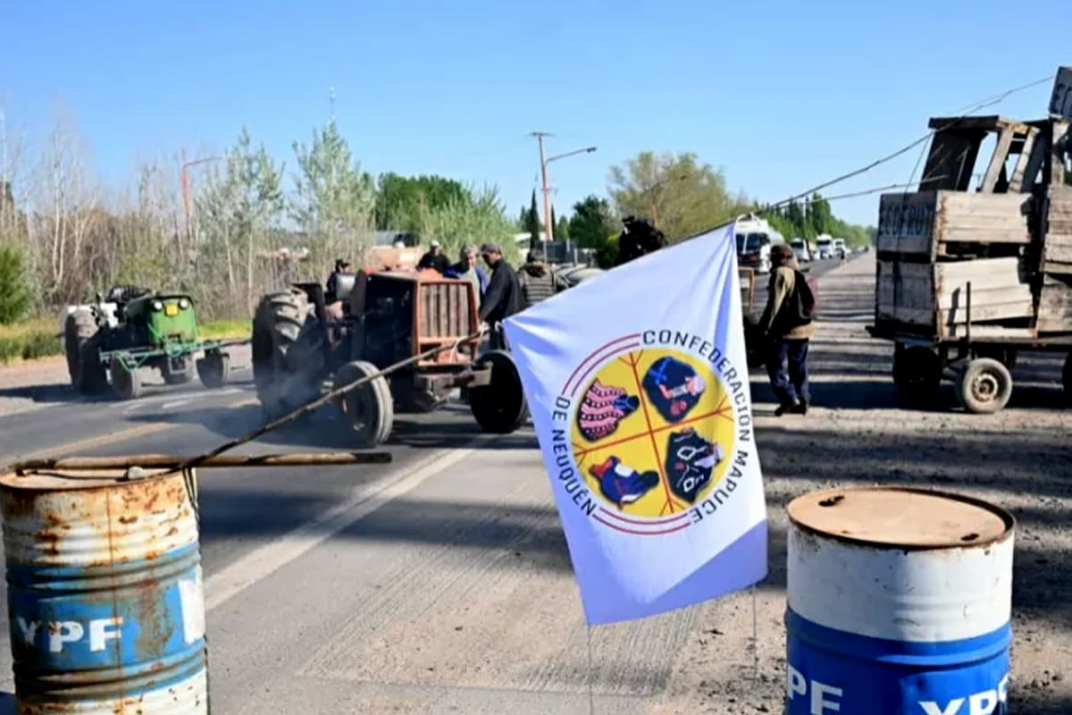 Productores frutihortícolas autoconvocados del Alto Valle realizaron ayer un tractorazo en la ruta 151 en Cipolletti, Río Negro