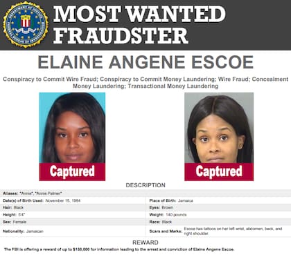 Prófugos como Elaine Angene Escoe enfrentan cargos por presentar decenas de solicitudes falsas para obtener más de 32 millones de dólares en programas estatales de asistencia