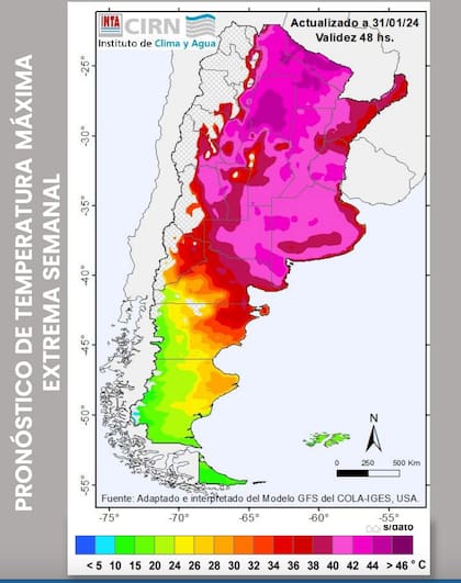 Pronostico de temperatura máxima extrema semanal