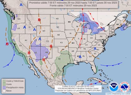 Pronóstico del clima para Estados Unidos del 29 de noviembre