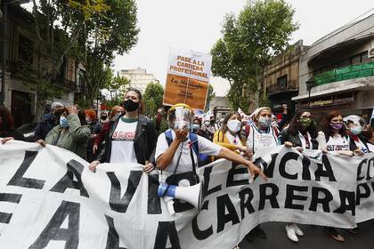 Protesta de enfermeros en la sede del gobierno porteño
