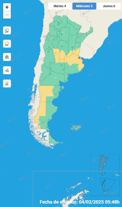 Provincias que estarán bajo alerta amarilla este miércoles