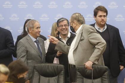 Los oficialistas Palazzo, Martínez y Heller, antes del debate por la boleta única