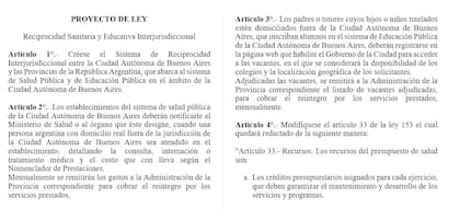 Proyecto de ley de Reciprocidad sanitaria y educativa interjurisdiccional