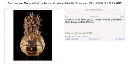Publicación de la venta de Wilson, la pelota que acompañó a Tom Hanks durante Náufrago