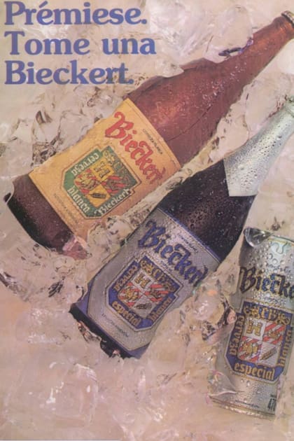 Publicidad de la cerveza Bieckert en la década con un eslogan que muchos todavía recuerdan: "Prémiese, tome una Bieckert"