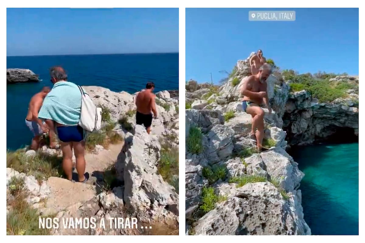 Puede fallar: Donato de Santis protagonizó un blooper al intentar tirarse de clavado al mar en Puglia, en el sur de Italia