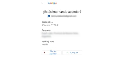 Puede optarse por que el teléfono pregunte cuando un dispositivo nuevo intenta entrar en nuestras cuentas de Google