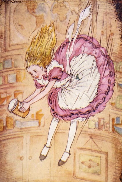 Pueden caerse, como Alicia, al otro mundo, sólo que a diferencia de lo que le ocurrió a ella, a los shifters poco les sorprenderá, pues lo diseñan detalladamente ("Alicia en el País de las Maravillas", de Lewis Carroll. Ilustración de A.H. Watson, 1937)