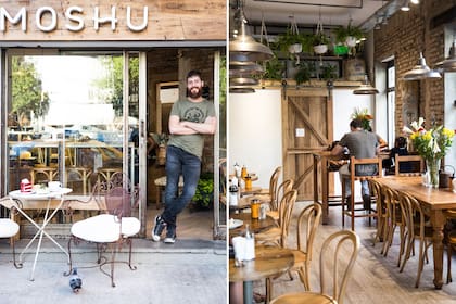Puertas de laurel y mesas de pino tea, sumados a flores frescas, plantas y objetos heredados del negocio de antigüedades que la familia tenía en Bahía Blanca son la marca del lugar.