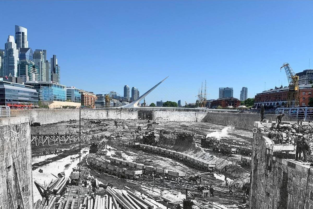 Puerto Madero: en construcción, en 1900, y ahora