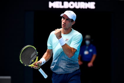 Puño cerrado de Facundo Bagnis en señal de festejo: el tenista argentino eliminó a Andy Murray, una leyenda del tenis mundial, en el ATP de Melbourne, antesala del Abierto de Australia
