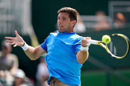 Puro esfuerzo, Federico Delbonis devuelve un golpe contra Yoshihito Nishioka.