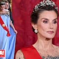 La reina Letizia deslumbró con su vestido “Frozen” y la tiara Floral en el banquete de Estado con los Macron