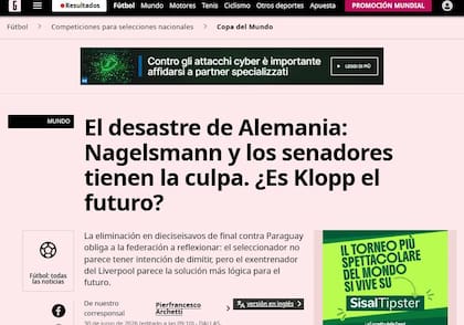 Qué dijeron los medios de otros países sobre la dura derrota de Alemania frente a Paraguay.