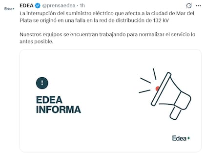 Qué provocó el corte de luz en Mar del Plata