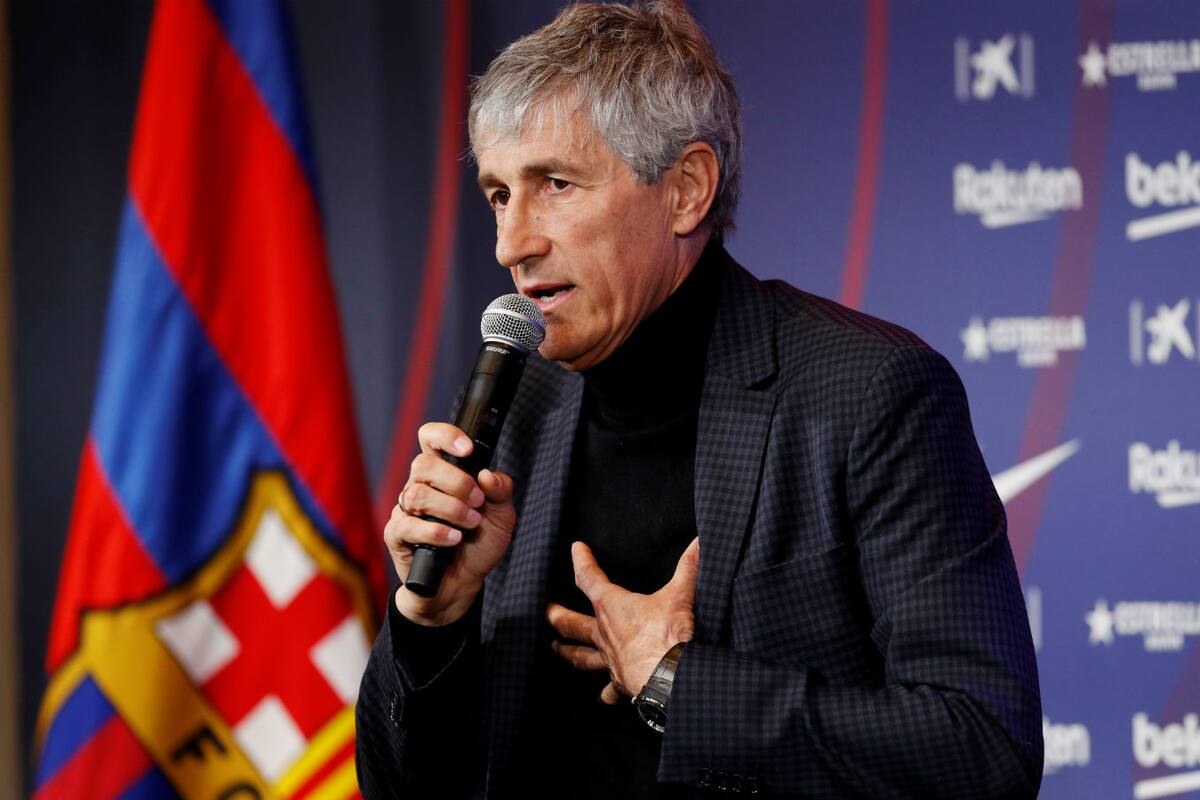 Quique Setién se emocionó al decir sus primeras palabras en Barcelona.