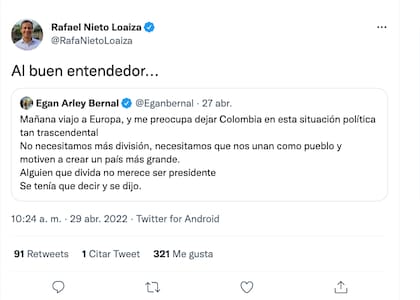 Rafael Nieto Loaiza resume su sentir en tres palabras