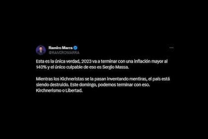 Ramiro Marra, excandidato a jefe de Gobierno porteño por La Libertad Avanza, responsabilizó a Massa por la inflación de octubre