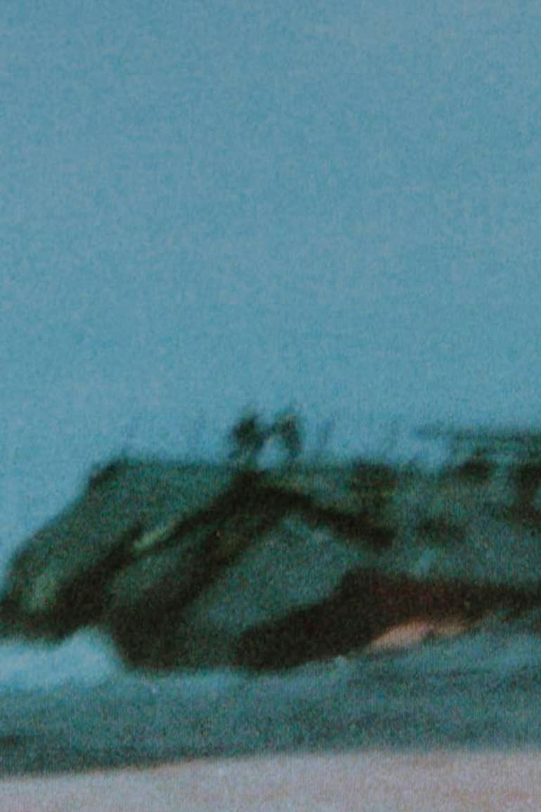 Ramón Barrionuevo y Héctor Bonzo están a punto de saltar hacia el mar. La imagen fue tomada desde una balsa por el Teniente de Fragata Martín Sgut.