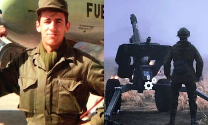 Ramón Garcés, con un avión de combate de fondo; a la derecha, el videojuego