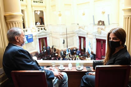 Ramón Hernández y Zulema Menem, en el palco del Senado, para la jura de Ricardo Guerra, quien reemplazará al expresidente Carlos Menem