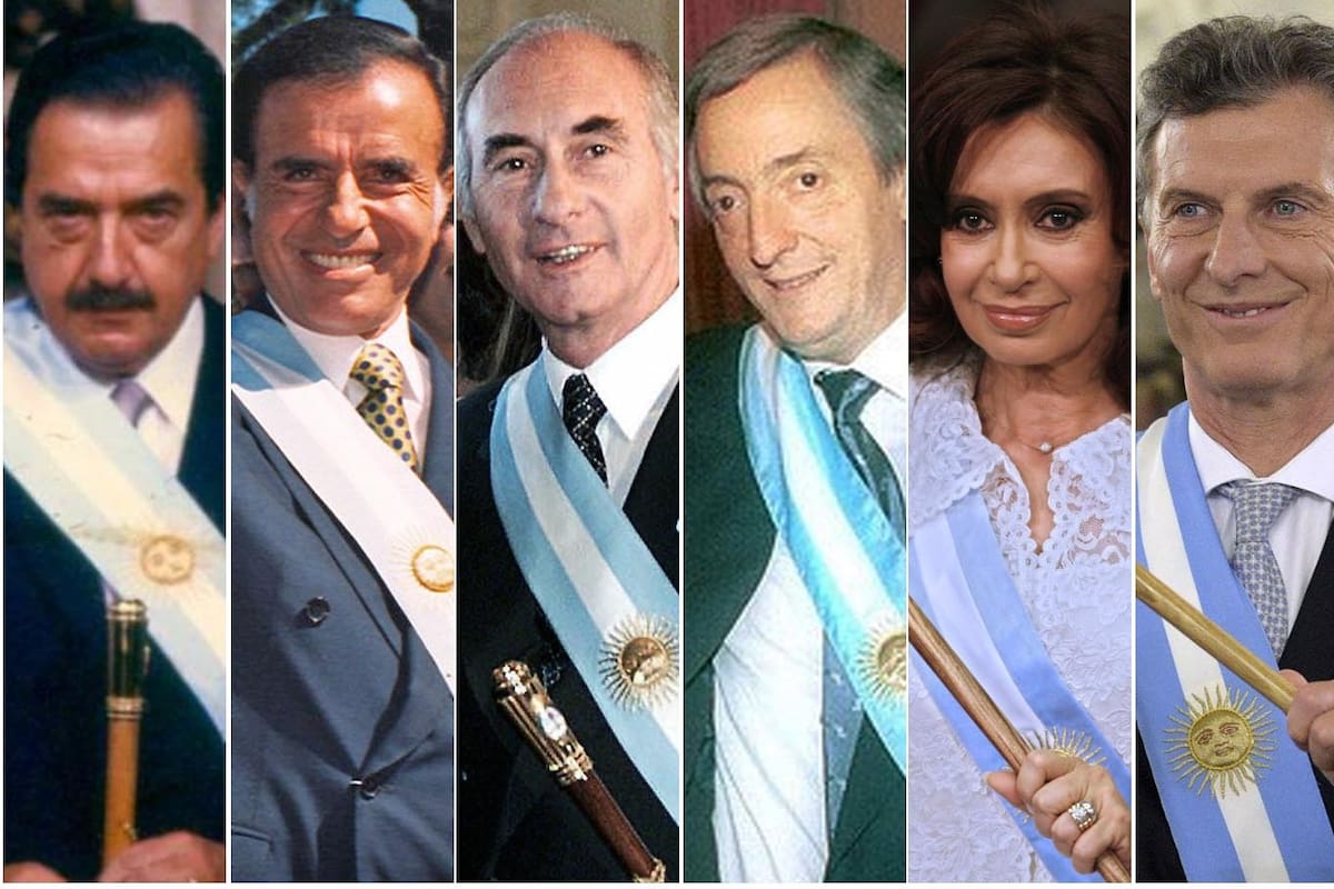 Raúl Alfonsin, Carlos Menem, Fernando de la Rús, Néstor Kirchner, Cristina Kirchner y Mauricio Macri