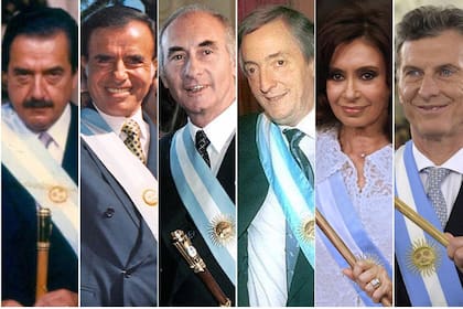 Raúl Alfonsin, Carlos Menem, Fernando de la Rús, Néstor Kirchner, Cristina Kirchner y Mauricio Macri