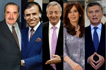 Raúl Alfonsín, Carlos Menem, Néstor Kirchner, Cristina Fernández de Kirchner y Mauricio Macri, presidentes argentinos