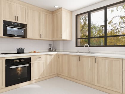 Rauvisio Raíces, aquí en Roble mediterráneo claro. Una vía para crear cocinas acogedoras, sustentables y conectadas con la naturaleza.
