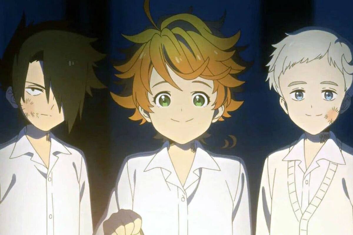 Ray, Emma y Norman, protagonistas de The Promised Neverland