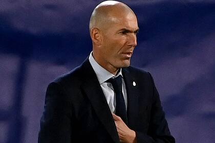 Real Madrids French coach Zinedine Zidane reacts during the UEFA Champions League group B football match between Real Madrid and Shakhtar Donetsk at the Alfredo di Stefano stadium in Valdebebas on the outskirts of Madrid on October 21, 2020.