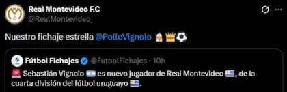 Real Montevideo rápidamente confirmó la llegada del Pollo Vignolo y lo describieron como "Nuestro fichaje estrella"