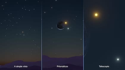 Recomendaciones para observar la conjunción de la Luna, Venus y Régulo (starwalk.space/Vito Technology)