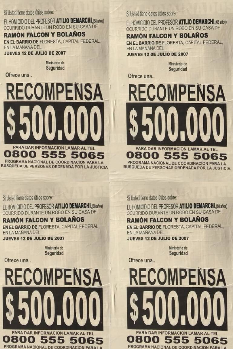 Recompensa por el caso del profesor Atilio Demarchi, asesinado durante un robo en su casa del barrio porteño de Floresta